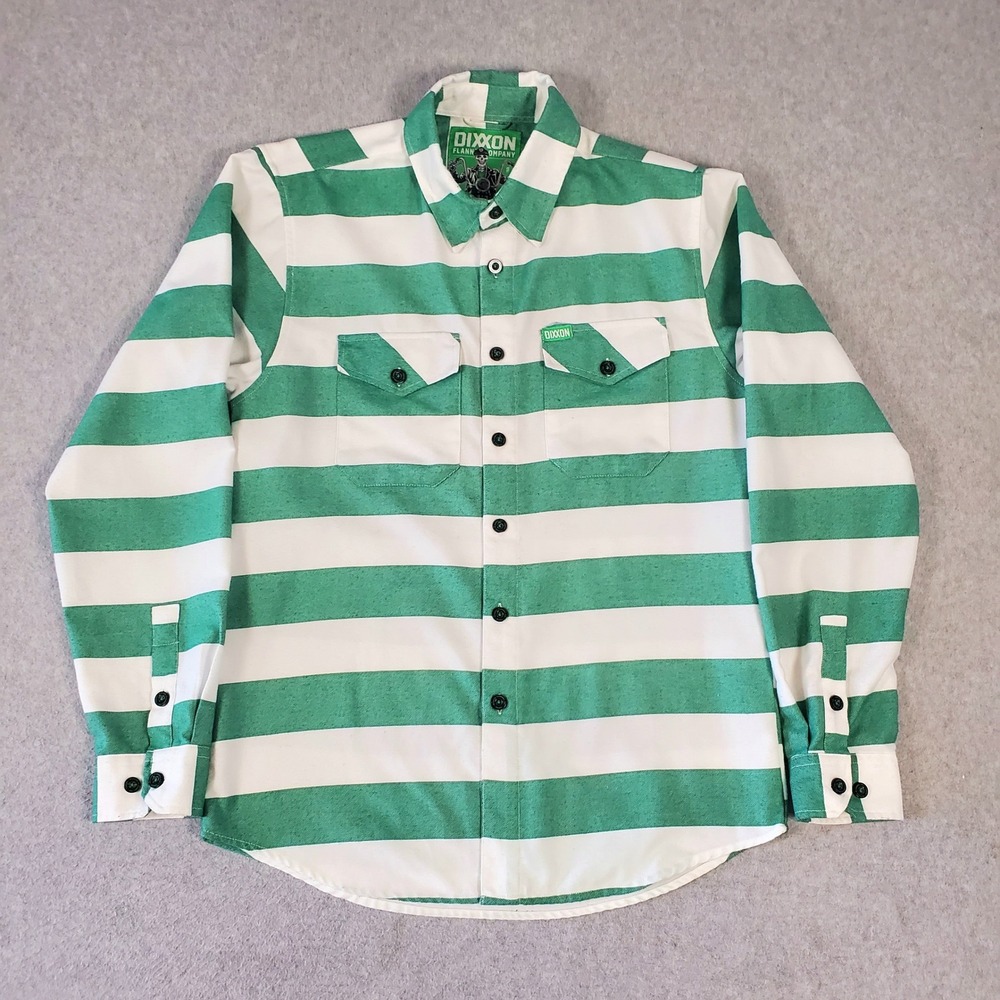 Dixxon Flannel Company Shirt The Rebel Mens Small Green White Striped D-Tech L/S
